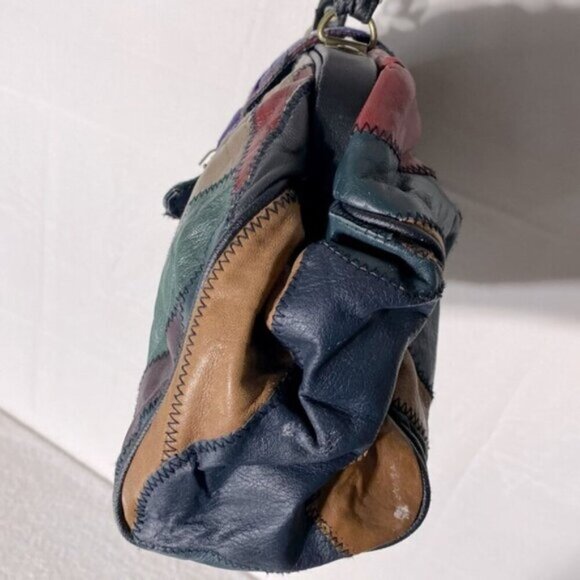 Vintage 90’s Multicolour Patchwork Leather Handbag Purse - Picture 8 of 15